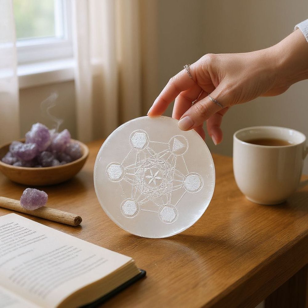 Selenite charging plate for energy cleansing and crystal rituals